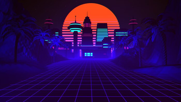 Sticker 80s Retro Synthwave Background 3D Illustration