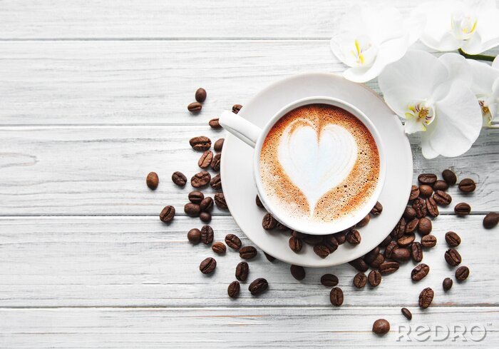 Sticker A cup of coffee with heart pattern