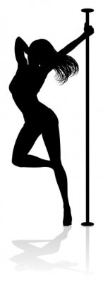 Sticker A woman pole dancer exercising for fitness in silhouette