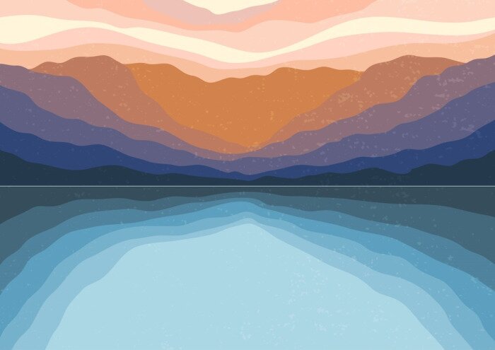 Sticker Abstract Aesthetic mid century modern landscape Contemporary boho poster cover template. Minimal and natural Illustrations for art print, postcard, wallpaper, wall art.