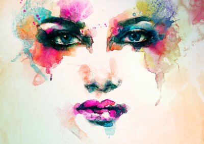 Sticker Abstract aquarel vrouwengezicht