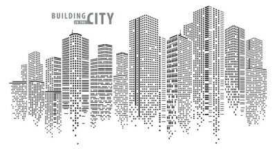 Sticker Abstract City vector, transparant stadslandschap, Dots Building in de stad van de nacht