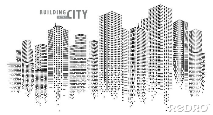 Sticker Abstract City vector, transparant stadslandschap, Dots Building in de stad van de nacht