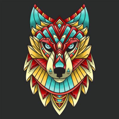 Sticker Abstract Colorful Ornament Doodle Zentangle Art Wolf Illustration Cartoon Concept Vector. Suitable For Logo, Wallpaper, Banner, Background, Card, Book Illustration, T-Shirt Design, Sticker, Cover, etc