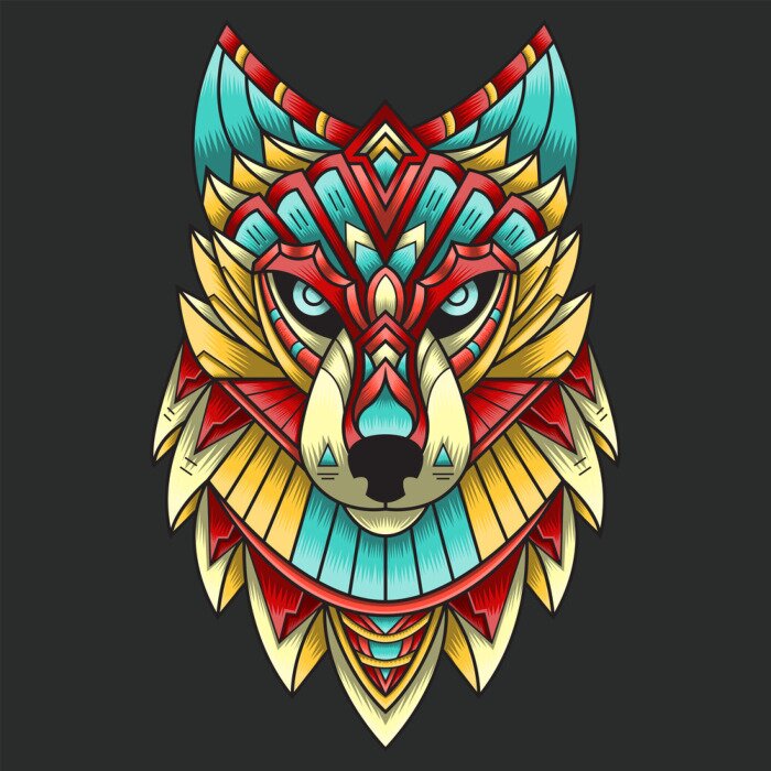 Sticker Abstract Colorful Ornament Doodle Zentangle Art Wolf Illustration Cartoon Concept Vector. Suitable For Logo, Wallpaper, Banner, Background, Card, Book Illustration, T-Shirt Design, Sticker, Cover, etc