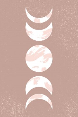 Sticker Abstract contemporary aesthetic background with Moon phases. Pastel beige colors. Boho neutral wall decor. Mid century modern minimalist art print. Organic natural shapes. Magic concept.