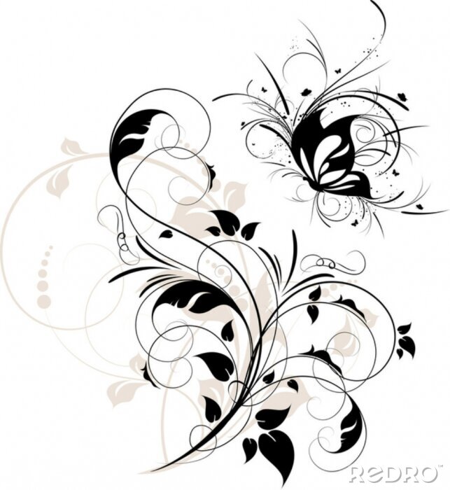 Sticker Abstract floral achtergrond met vlinder