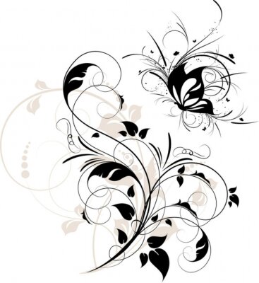 Sticker Abstract floral achtergrond met vlinder