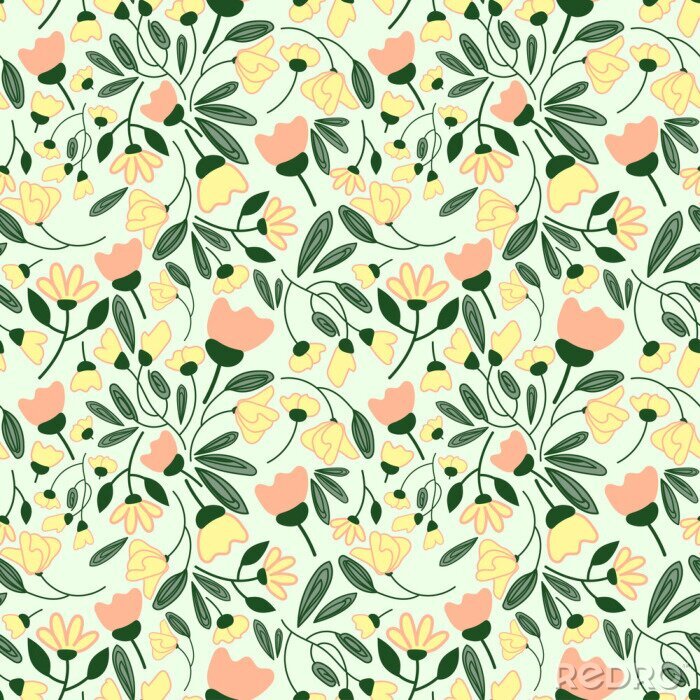 Sticker Abstract flowers seamless pattern. Colorful vector background