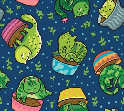 Abstract patroon met cactuskatten