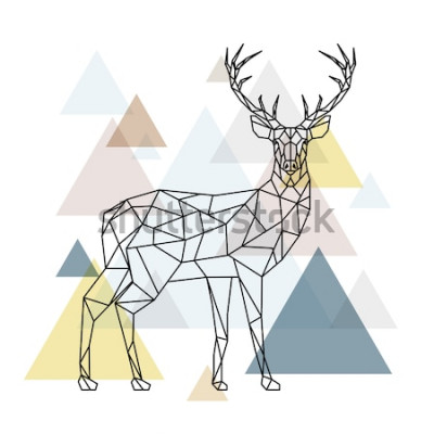 Sticker Abstract polygonal deer. Geometric hipster illustration. Reindeer with side view. Scandinavian style. Vector illustration.