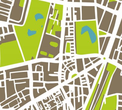 Sticker Abstract vector kaart. Straten gebouwen groen park