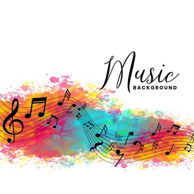Sticker abstract watercolor music background with notes symbols