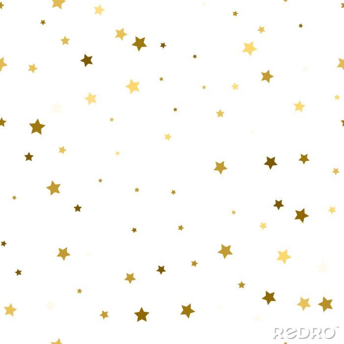 Sticker Abstract wit modern naadloos patroon met gouden sterren. Vector illustratie.Shiny achtergrond. Textuur van gouden folie.