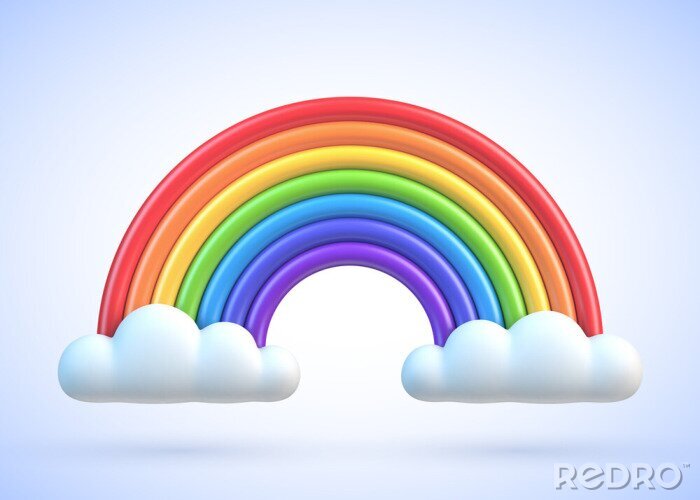 Sticker Abstracte 3D regenboog met wolken