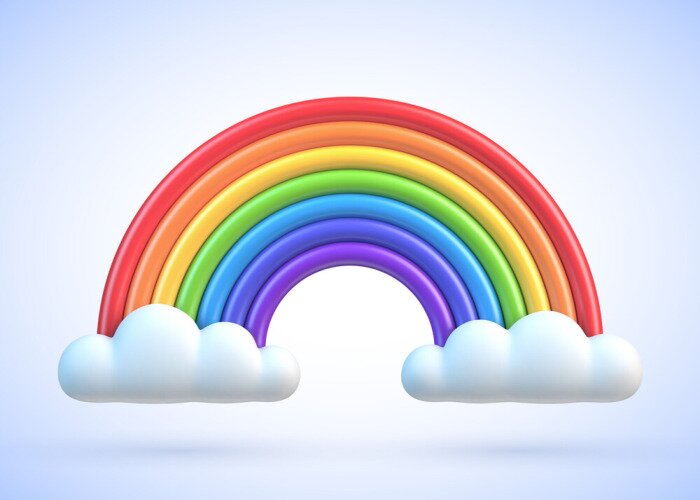 Sticker Abstracte 3D regenboog met wolken