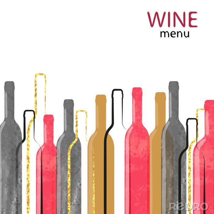 Sticker Abstracte aquarel wijn alcohol achtergrond met plaats voor tekst. Vector illustratie van flessen wijn.