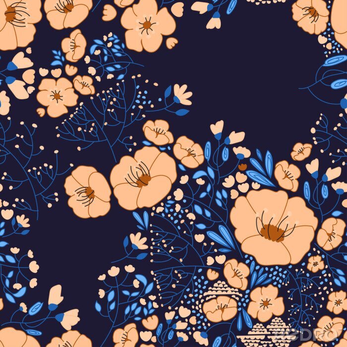 Sticker Abstracte bloemen naadloze patroon. Kleurrijke vector achtergrond