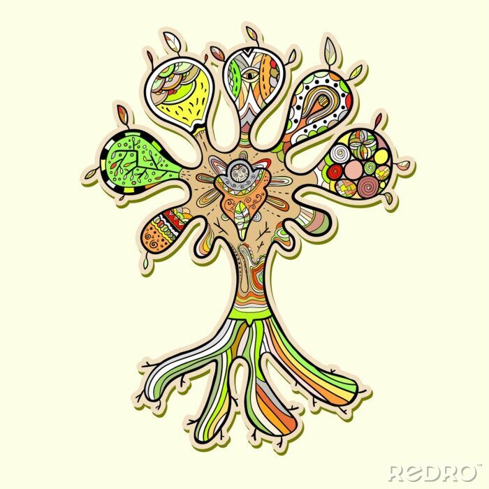 Sticker Abstracte boom illustratie met ornamenten voor uw ontwerp