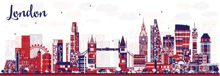 Sticker Abstracte de Stadshorizon van Londen Engeland met Kleurengebouwen.
