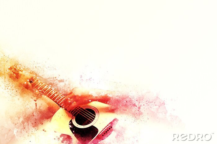 Sticker Abstracte gitarist op de voorgrond. Close-up, Waterverfverf