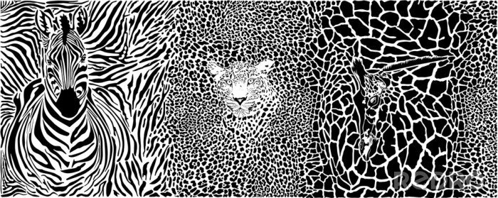 Sticker Abstracte illustratie van gestreepte giraf en panter