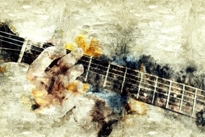 Abstracte mooie gitaarspelen op de voorgrond op aquarel achtergrond en digitale illustratie penseel to kunst ...