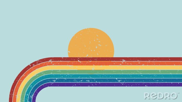 Sticker Abstracte regenboog met zon in retro stijlachtergrond