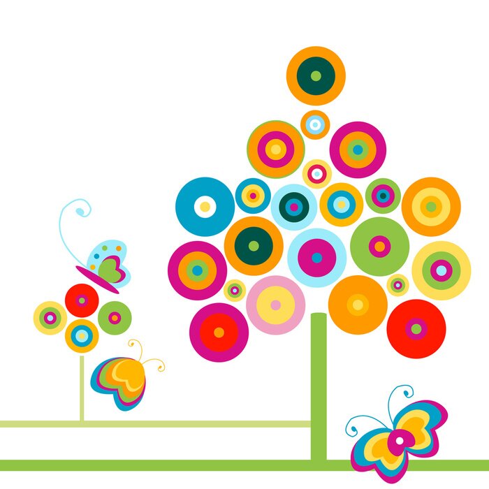 Sticker Abstracte regenboogillustratie met vlinders