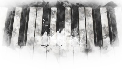 Sticker Abstracte toetsenbord van de piano voorgrond Aquarel achtergrond en digitale illustratie penseel to art.