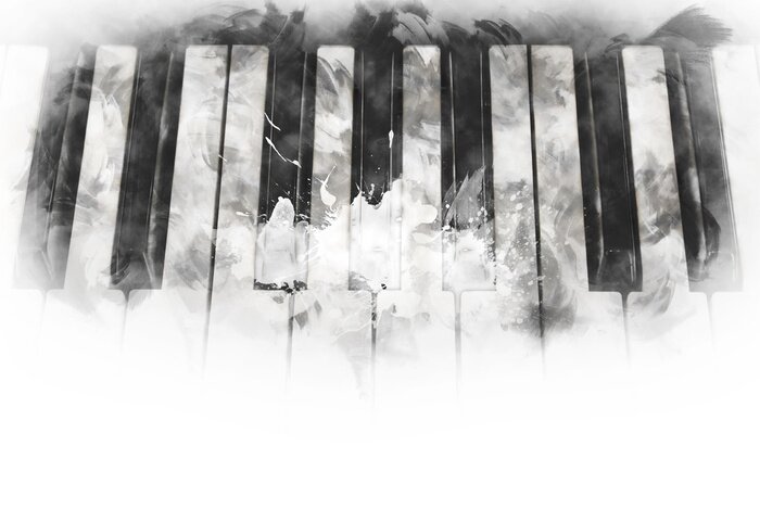Sticker Abstracte toetsenbord van de piano voorgrond Aquarel achtergrond en digitale illustratie penseel to art.