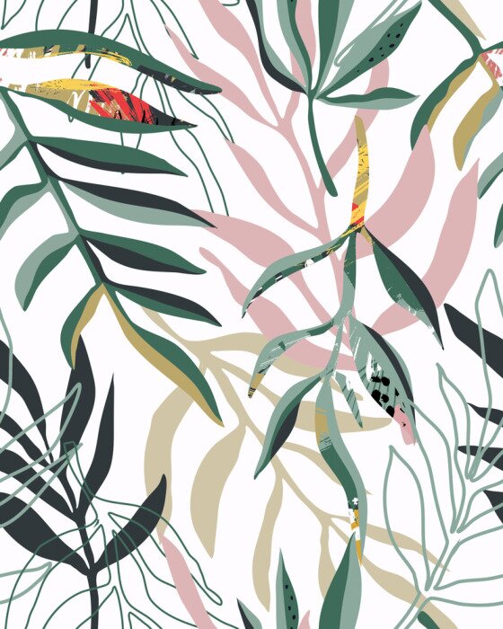 Sticker Abstracte tropische bladeren op witte achtergrond