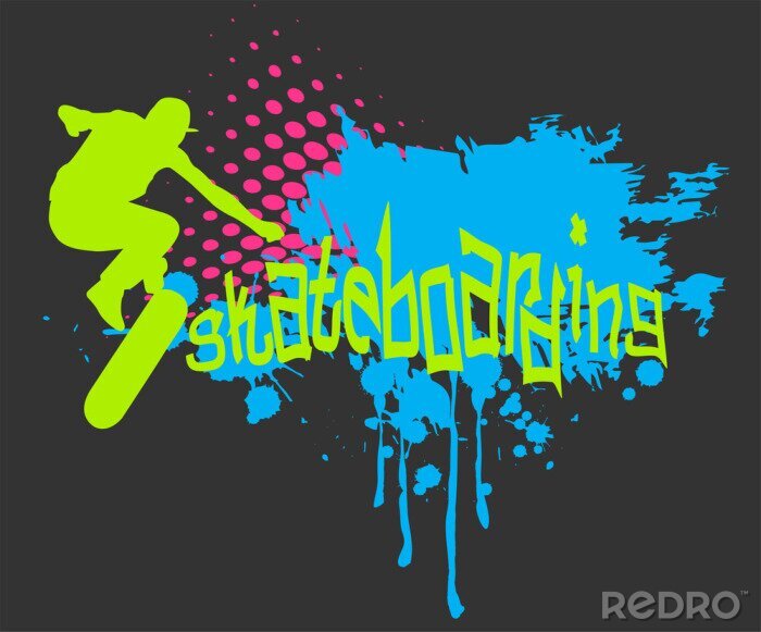 Sticker Abstracte vector achtergrond met skateboardersilhouet