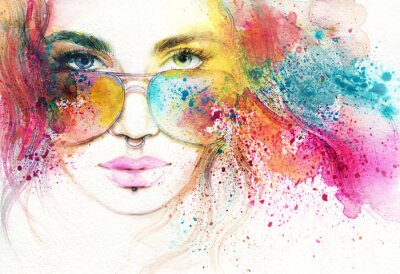 Sticker abstracte vrouw portret. waterverfillustratie