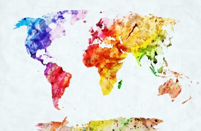 Abstracte wereldkaart geschilderd met waterverf