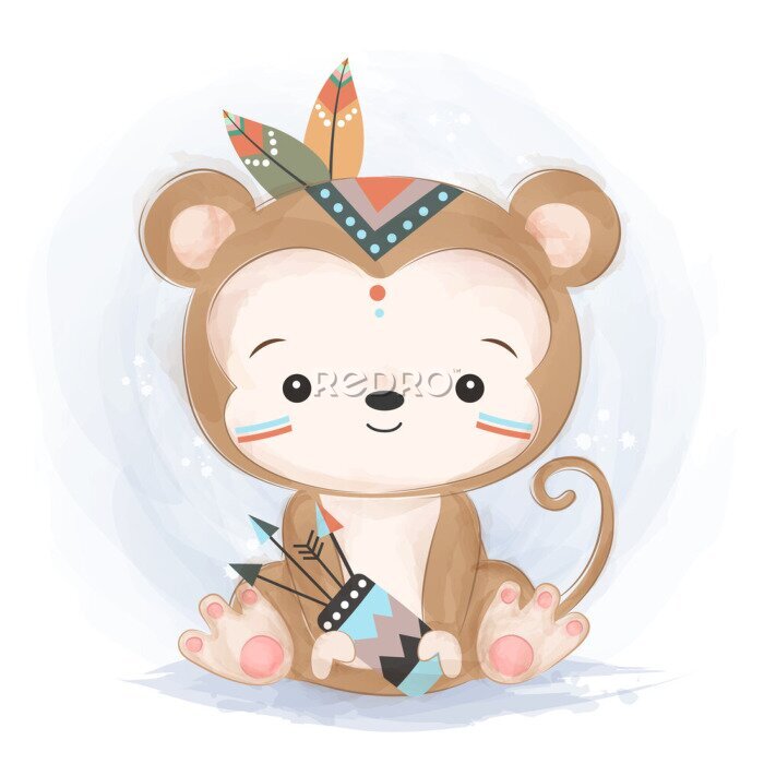 Sticker adorable monkey illustration for personal project,background, invitation, wallpaper and many more