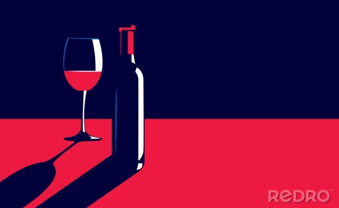 Sticker Afbeelding met fles en wijn