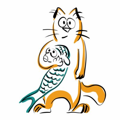 Sticker Afbeeldingen van een kat met een vis in zijn poten