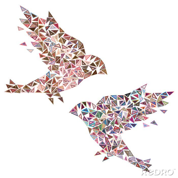 Sticker Afbeeldingen van vogels gerangschikt vanuit kleurrijke driehoeken