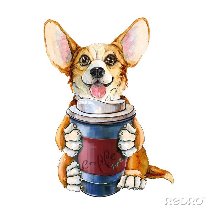 Sticker Afhaalkoffie vastgehouden door een hond