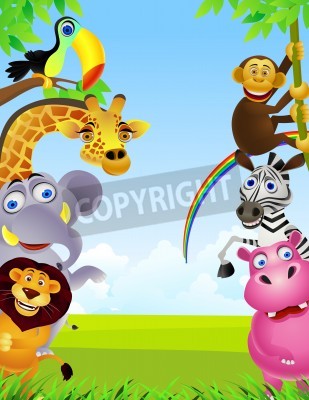 Sticker Afrikaanse dieren op de achtergrond van groene savanne