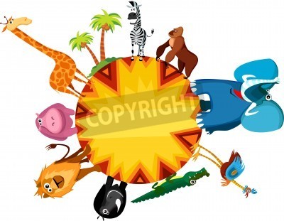 Sticker Afrikaanse dieren rond decoratieve ovale afbeeldingen