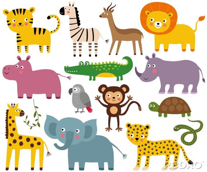 Sticker Afrikaanse jungle dieren set (olifant, leeuw, croco, aap en meer)