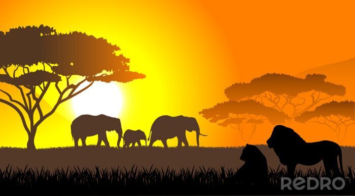 Sticker Afrikaanse savanne een avond landschap