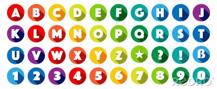 Sticker Alfabet en cijfers in kleurrijke cirkels