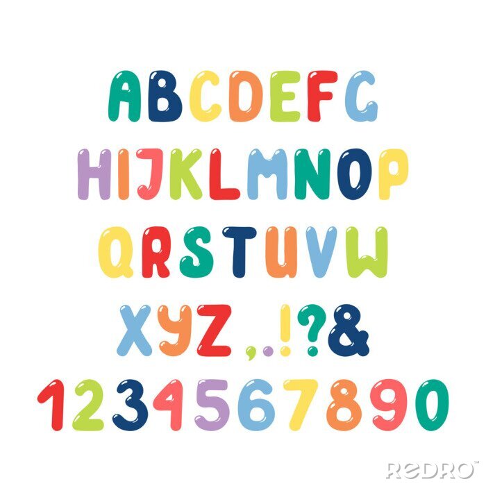 Sticker Alfabet en cijfers in regenboogkleuren
