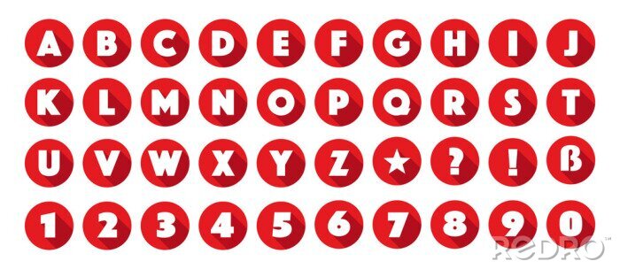 Sticker Alfabet en cijfers in rode cirkels