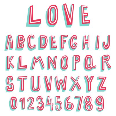 Sticker Alfabet en cijfers in roze en witte kleuren