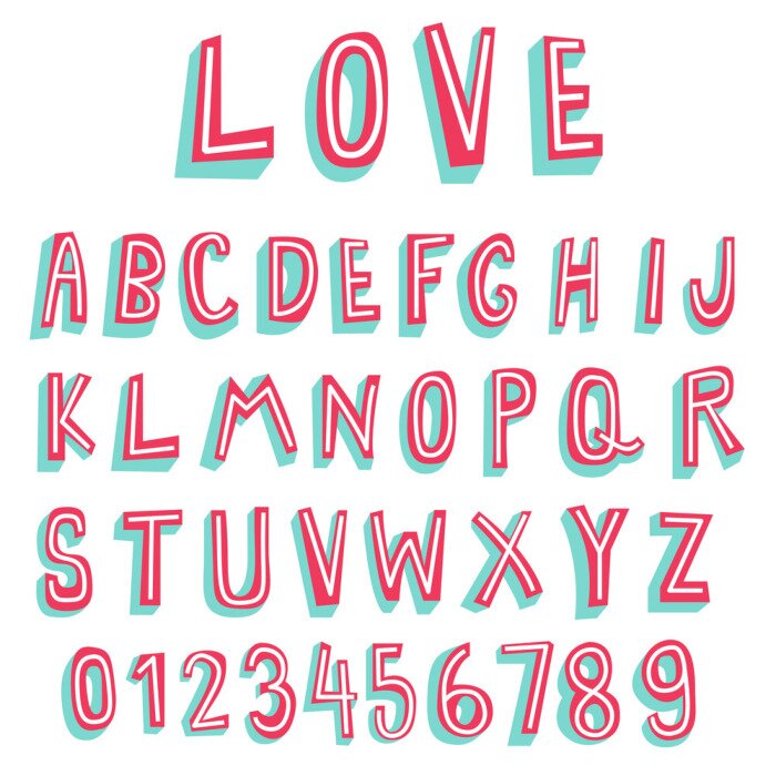 Sticker Alfabet en cijfers in roze en witte kleuren