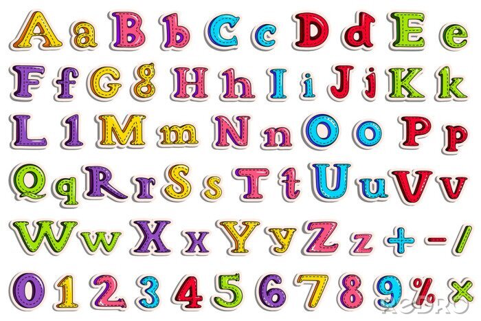 Sticker Alfabet en cijfers in vijf kleuren